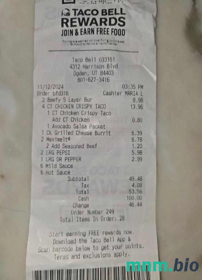 Taco Bell Rewards szablon pokwitowania płatności PSD